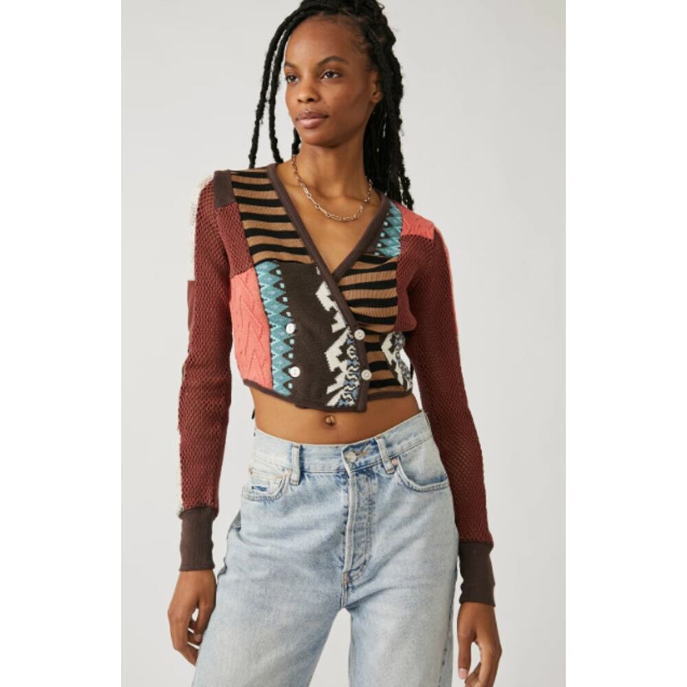 Free People Pieces Of Me Cropped Sweater Top, Small Boho